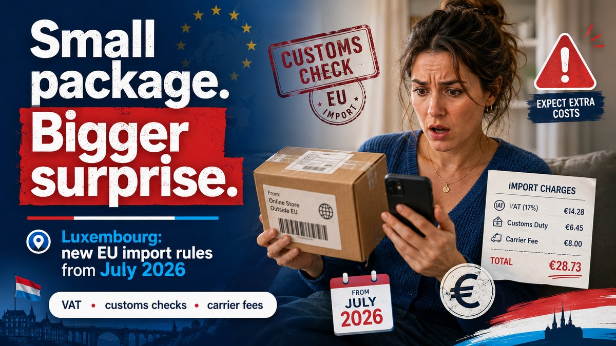 Luxembourg resident checking a non-EU parcel and import charges under the July 2026 EU customs rules.